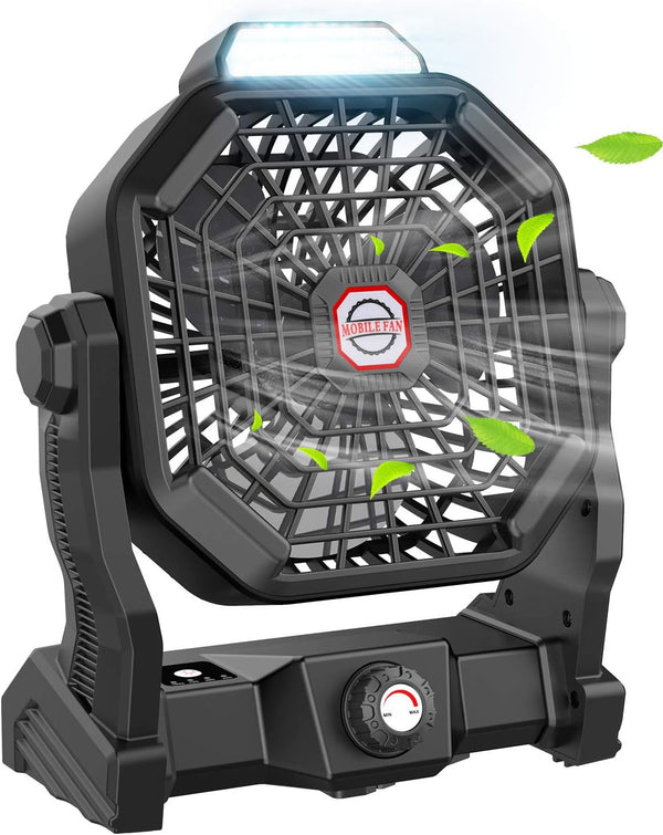 Camping Fan with LED Lantern, 10400 mAh 9 Inch Portable Rechargeable Battery Powered Fan with Stepless Speed and Quiet Battery Operated for Picnic, Barbecue, Fishing, Travel, Home, Tent