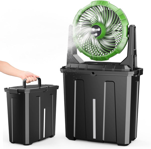 Ausic Portable Misting Fan - 9L Bucket, 10-inch Outdoor Fans for Patios/Camping/Beach/Golf etc., 30000mAh USB Rechargeable Battery Powered Floor Water Cooling Fan, 3 Strong Winds, 3 Spray Mister