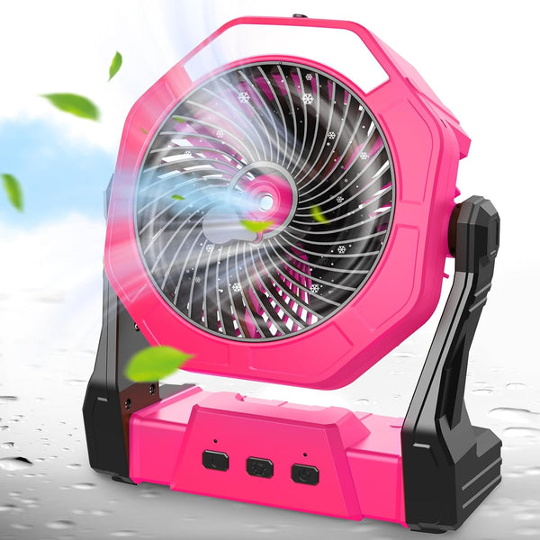 Ausic Portable Misting Fans for Outside, 250ml Outdoor Camping Fan with Spray, 10000mAh 8 Inch Batery Operated Rechargeable Fan, Cooling Fans with Hook & Light for Patios, Beach, Tents, Travel