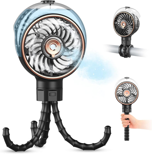 Ausic Stroller Fan with Mist, 100ml Misting Portable Fan for Stroller, Baby Fans with Detachable Tripod, Baby Essentials, Clip on Fans for Crib, Treadmill, Car Seat, Outdoor, Beach