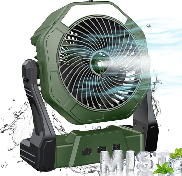 Ausic Portable Misting Fan, Outdoor Fans for Patios with Water Mist, 10000mAh Rechargeable Battery Personal Cooling Fan with Mister, 8-Inch, 250mL Water Tank & LED Lantern, for Home, Outside, Camping